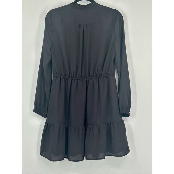 J Crew size 4 black Ruffle Pintuck Dress long sleeve - Picture 3 of 15